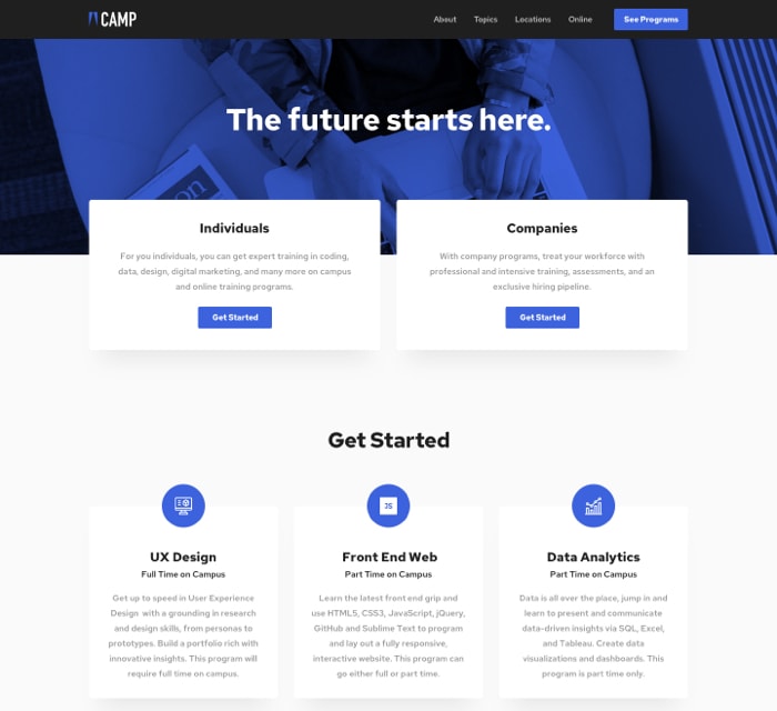 camp website preview